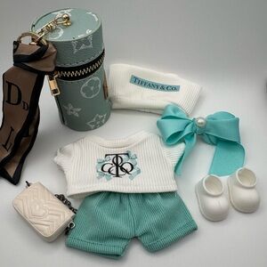Stylish White and Teal Labubu Luxury Outfit